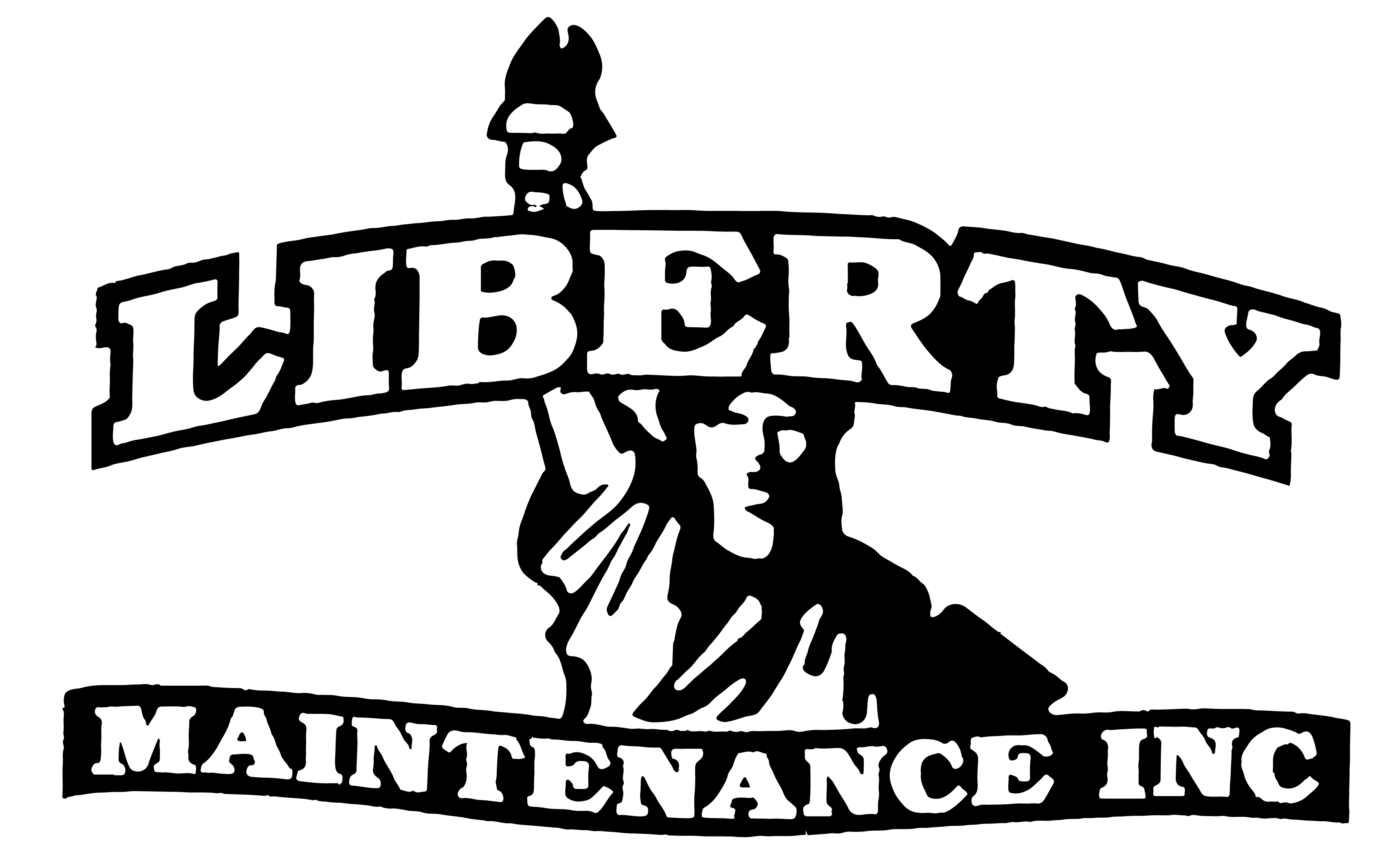 Black and white Liberty Maintenance Inc logo
